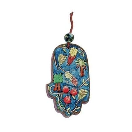 Yair Emanuel Small Wood Painted Hamsa - Pomegranates & Grapes